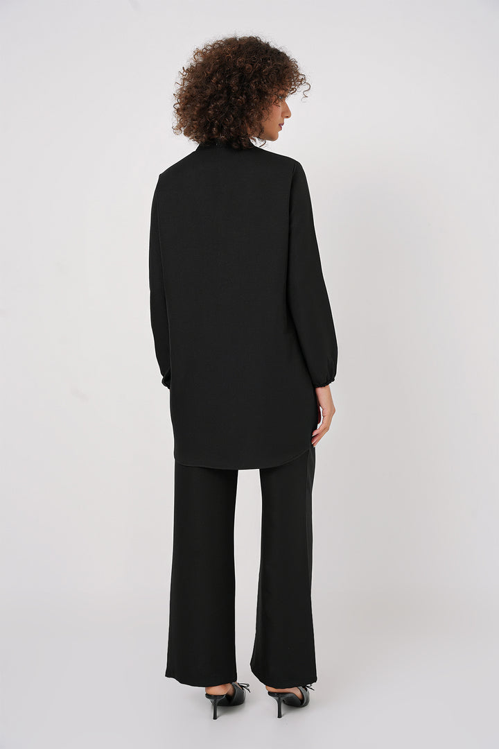 BGD Women Linen Tunic Pants Set - Black - Maia