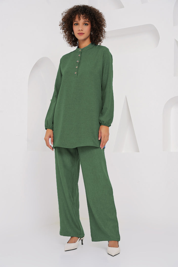 BGD Women Linen Tunic Pants Set - Emerald Green - Coburg