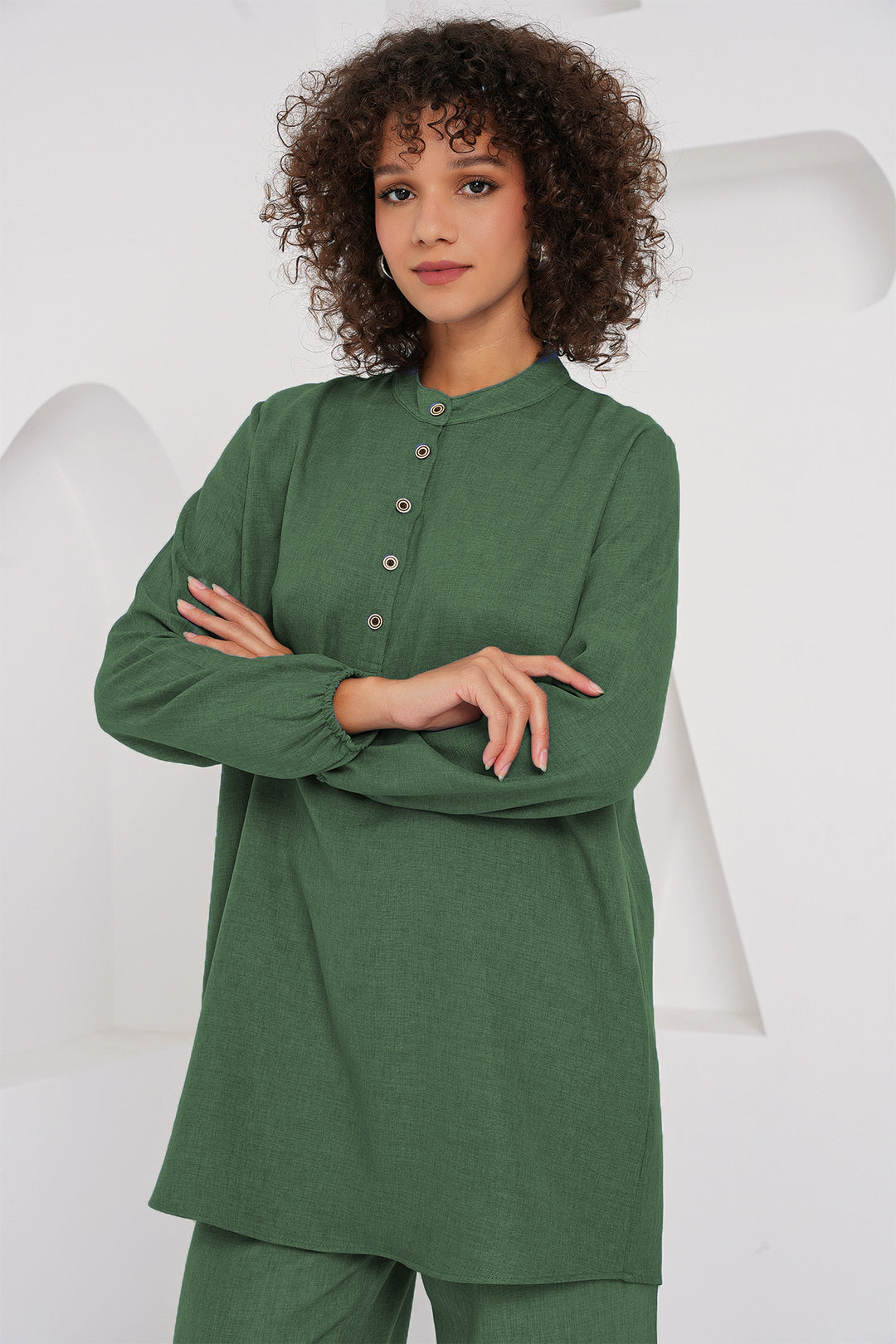 BGD Women Linen Tunic Pants Set - Emerald Green - Coburg