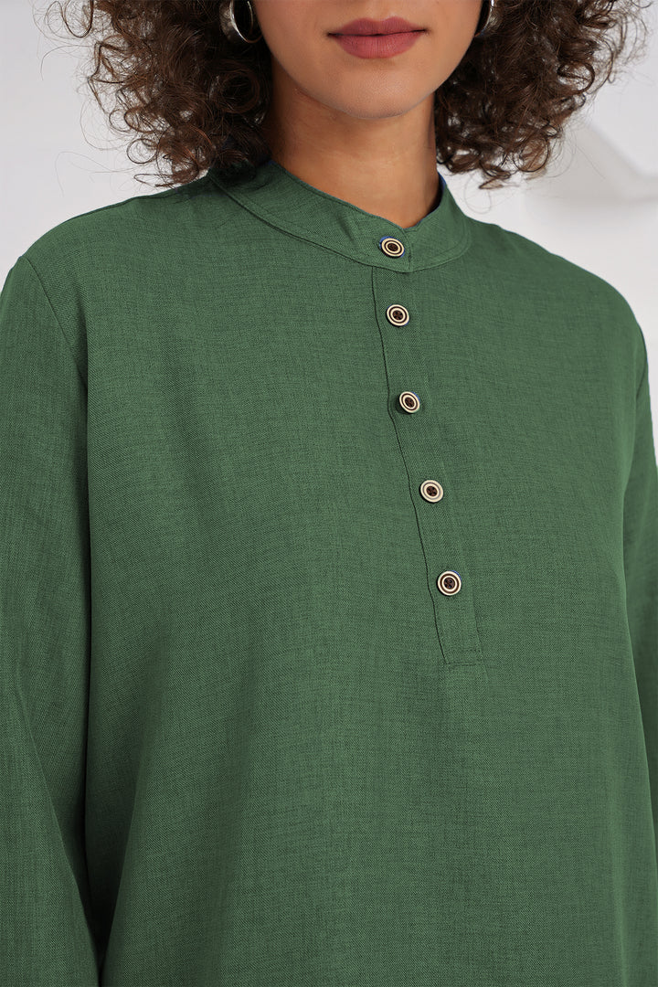 BGD Women Linen Tunic Pants Set - Emerald Green - Coburg