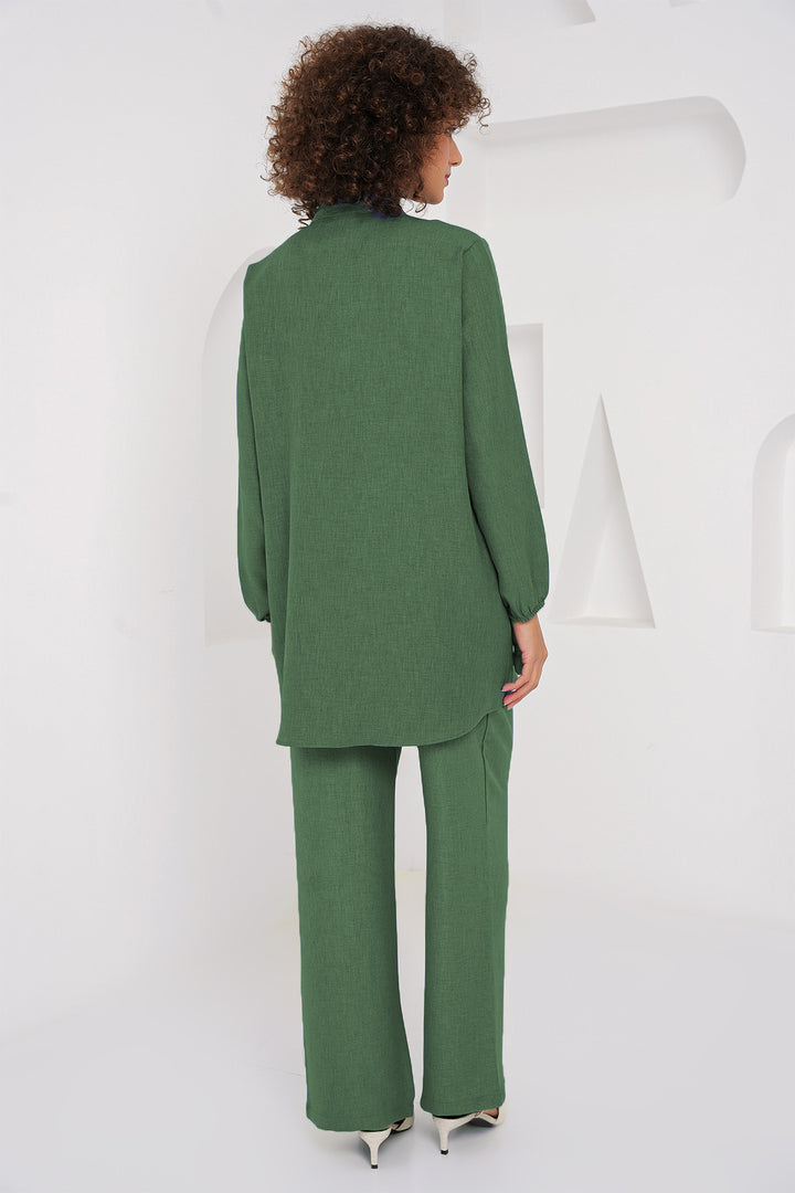 BGD Women Linen Tunic Pants Set - Emerald Green - Coburg