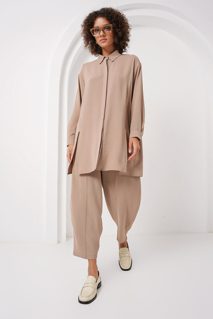 BGD Women Long Tunic Pants Set - Beige - Paraíso