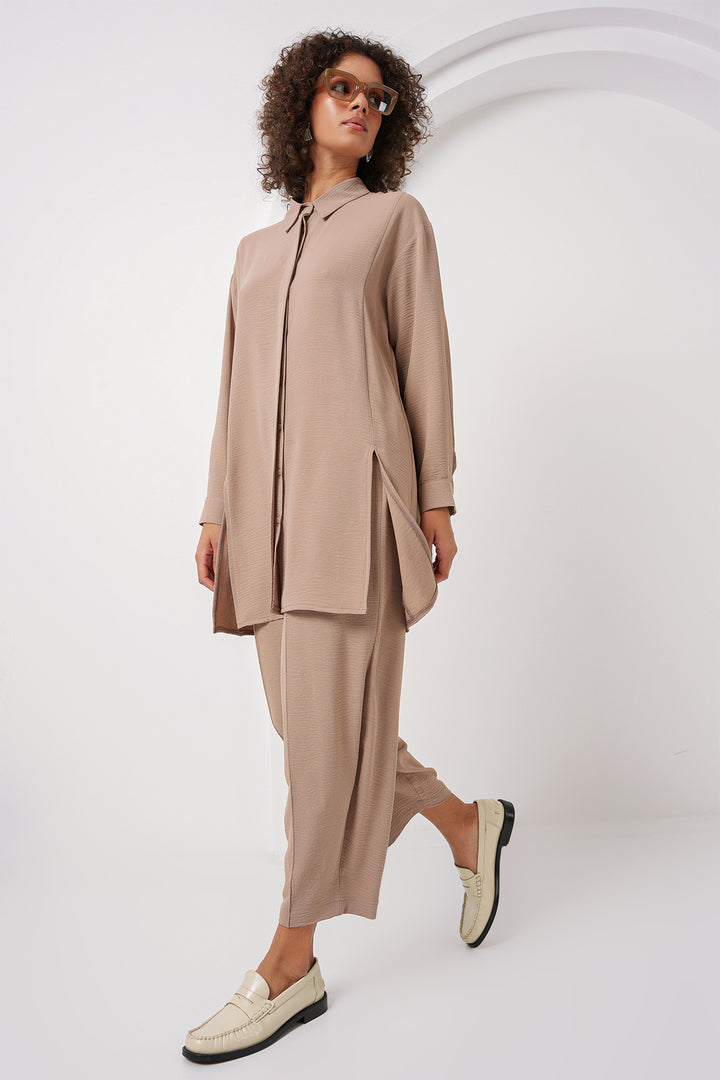 BGD Women Long Tunic Pants Set - Beige - Paraíso