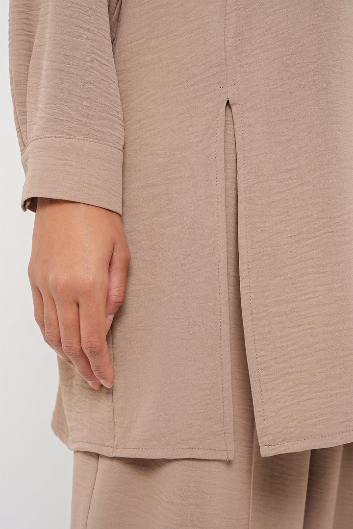 BGD Women Long Tunic Pants Set - Beige - Paraíso