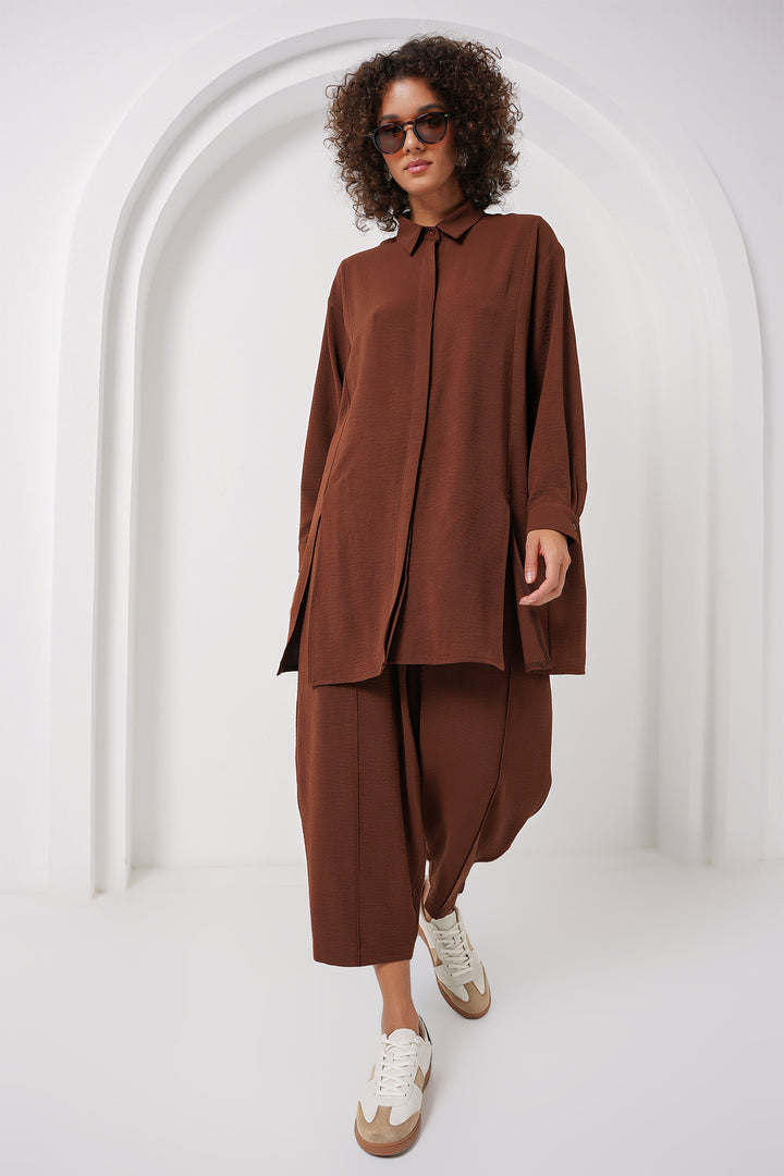 BGD Women Long Tunic Pants Set - Brown - Rossano