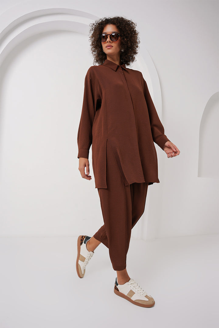 BGD Women Long Tunic Pants Set - Brown - Rossano
