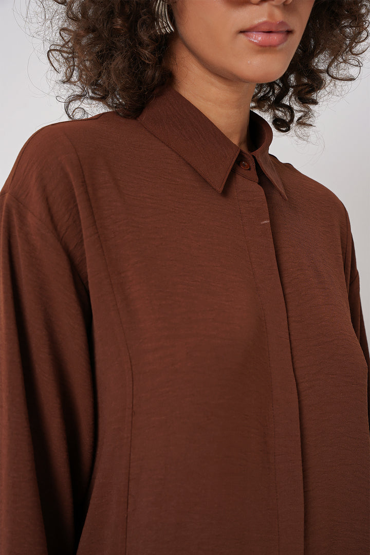 BGD Women Long Tunic Pants Set - Brown - Rossano