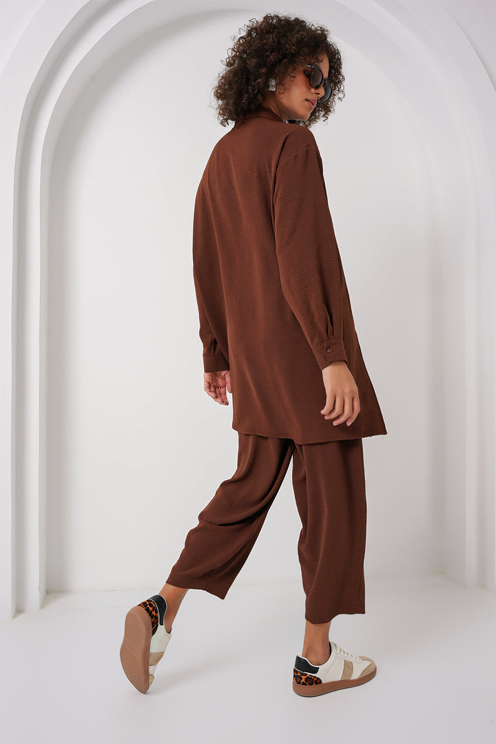 BGD Women Long Tunic Pants Set - Brown - Rossano