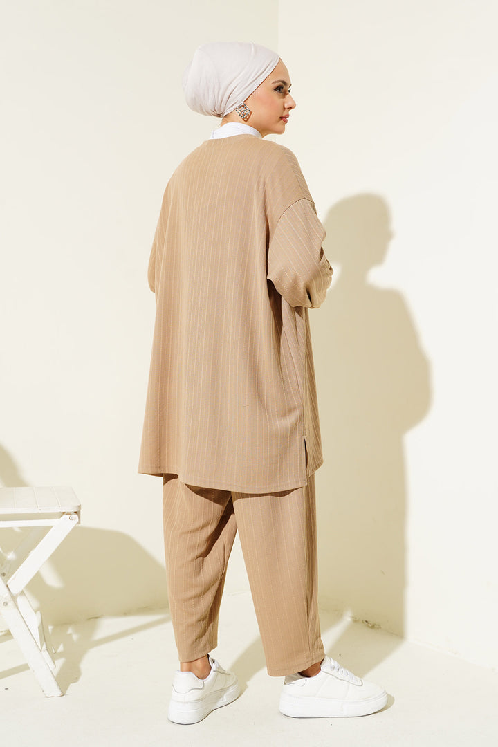 BGD Women Bicycle Collar Tunic Pants Set - Biscuit - Gifhorn
