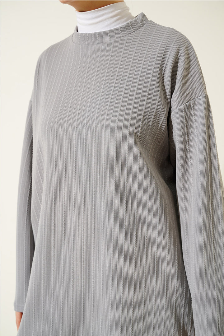 BGD Women Bicycle Collar Tunic Pants Set - Gray - Margate