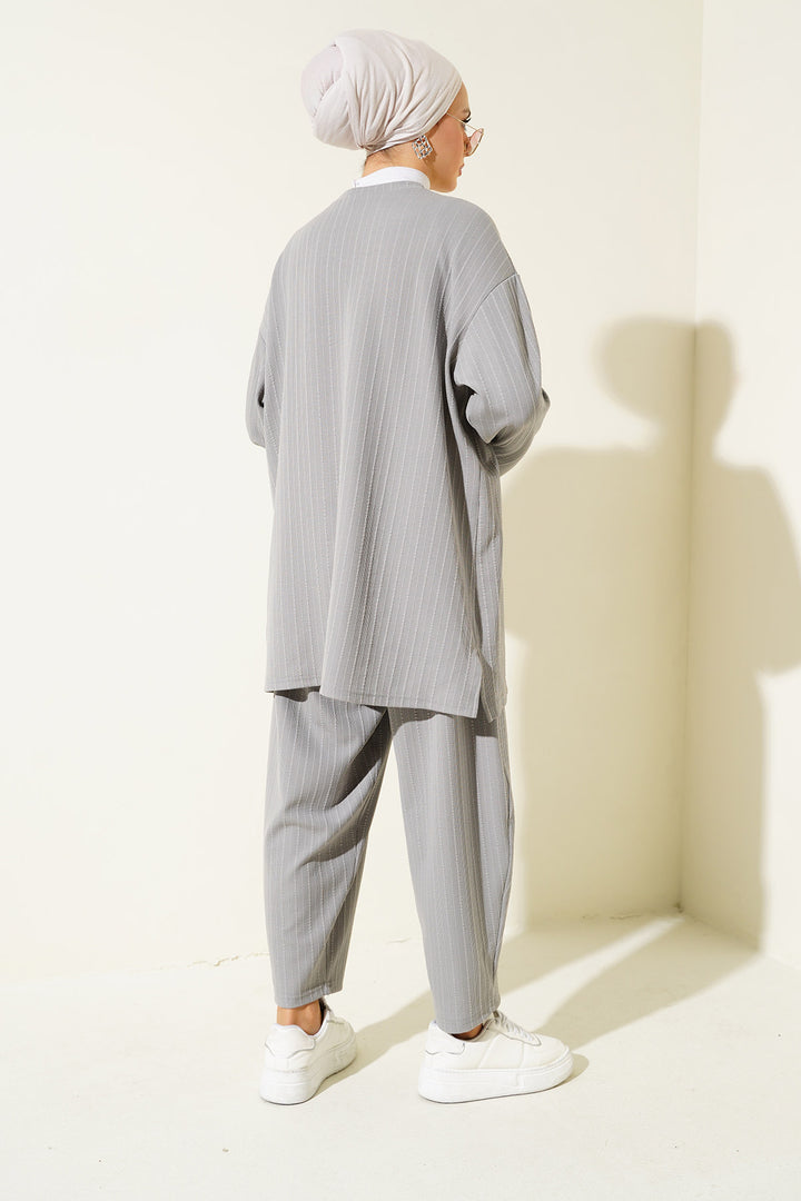 BGD Women Bicycle Collar Tunic Pants Set - Gray - Margate