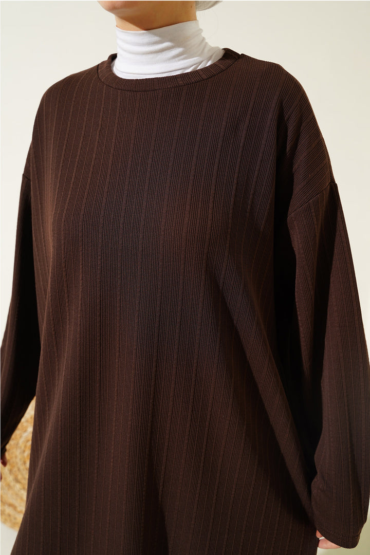 BGD Women Bicycle Collar Tunic Pants Set - Brown - East Kilbride