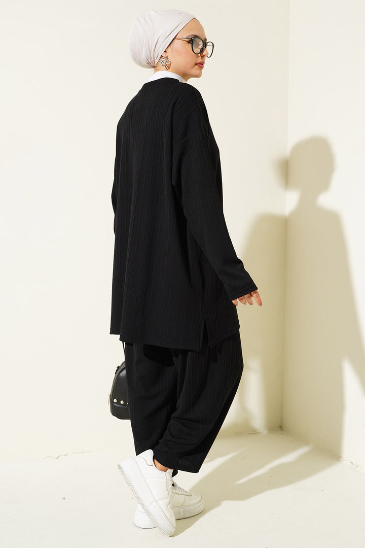 BGD Women Bicycle Collar Tunic Pants Set - Black - Râmnicu Vâlcea