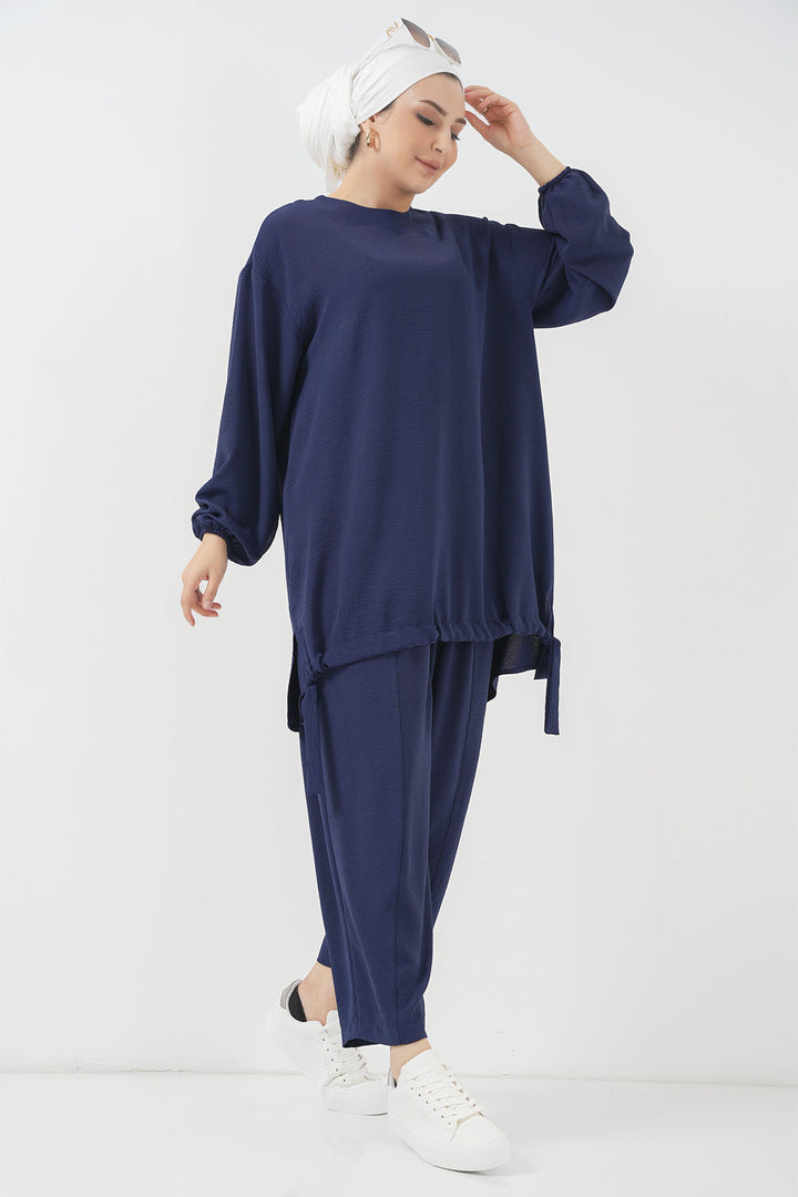 BGD Women Tunic Pants Set - Navy Blue - White Rock