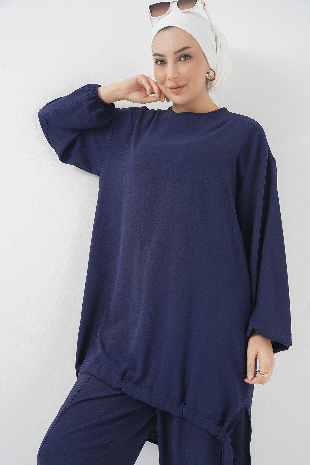 BGD Women Tunic Pants Set - Navy Blue - White Rock