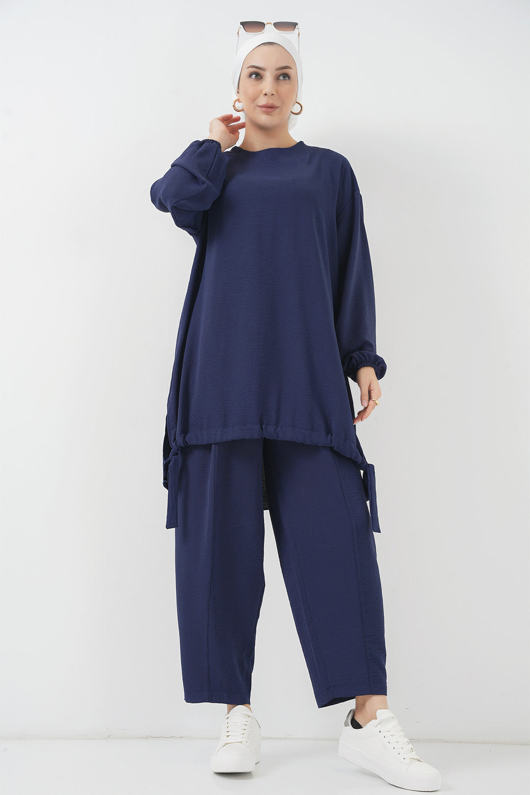 BGD Women Tunic Pants Set - Navy Blue - White Rock