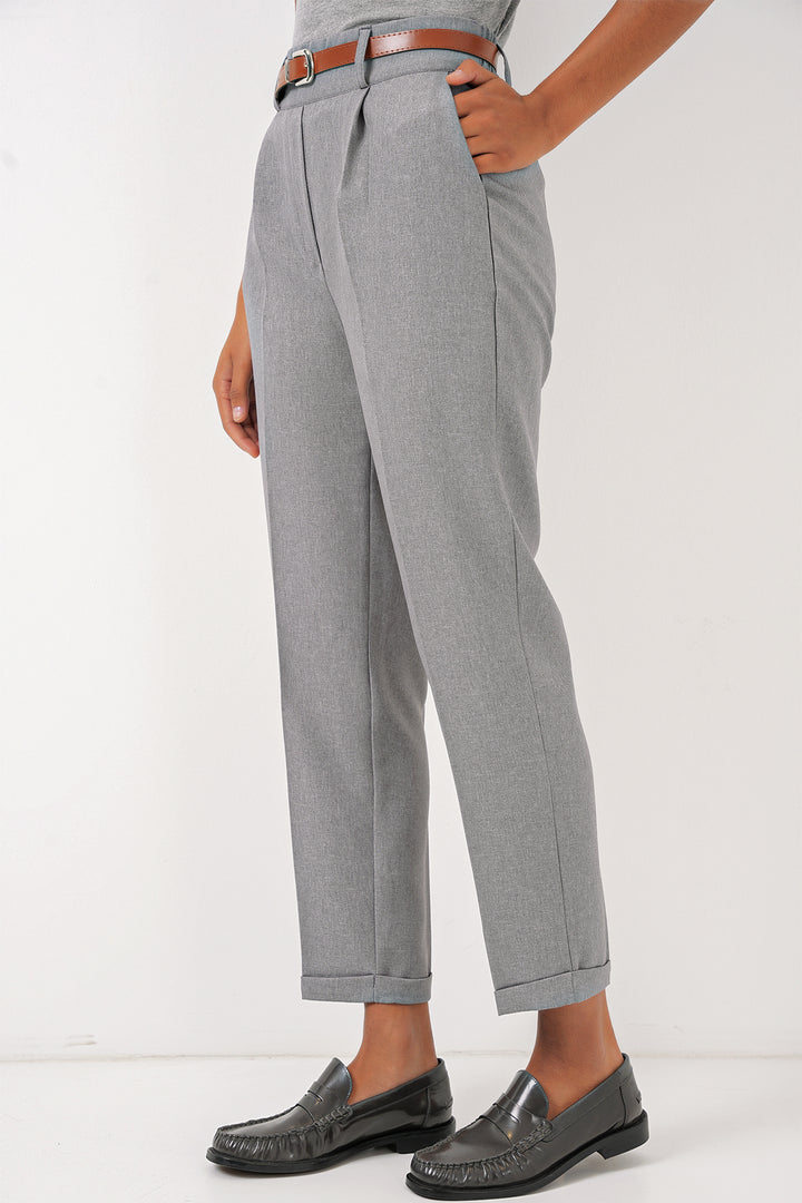 BGD Women Women's Pleated Belted Fabric Trousers - Grey - Ellesmere Port
