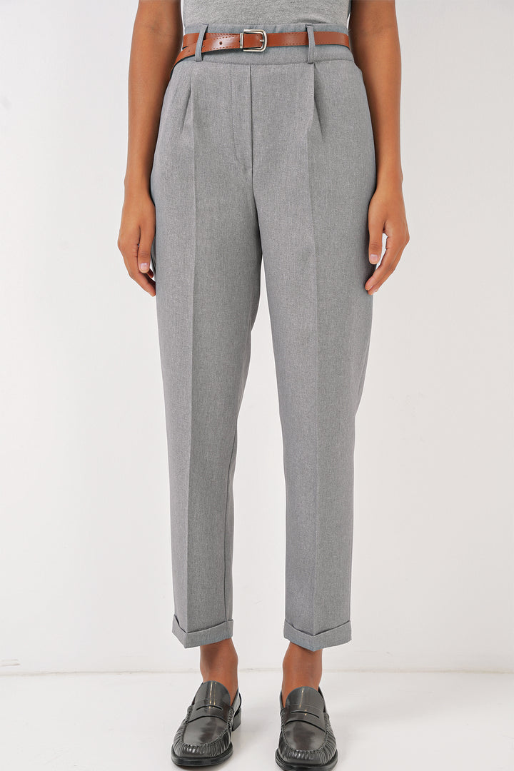 BGD Women Women's Pleated Belted Fabric Trousers - Grey - Ellesmere Port