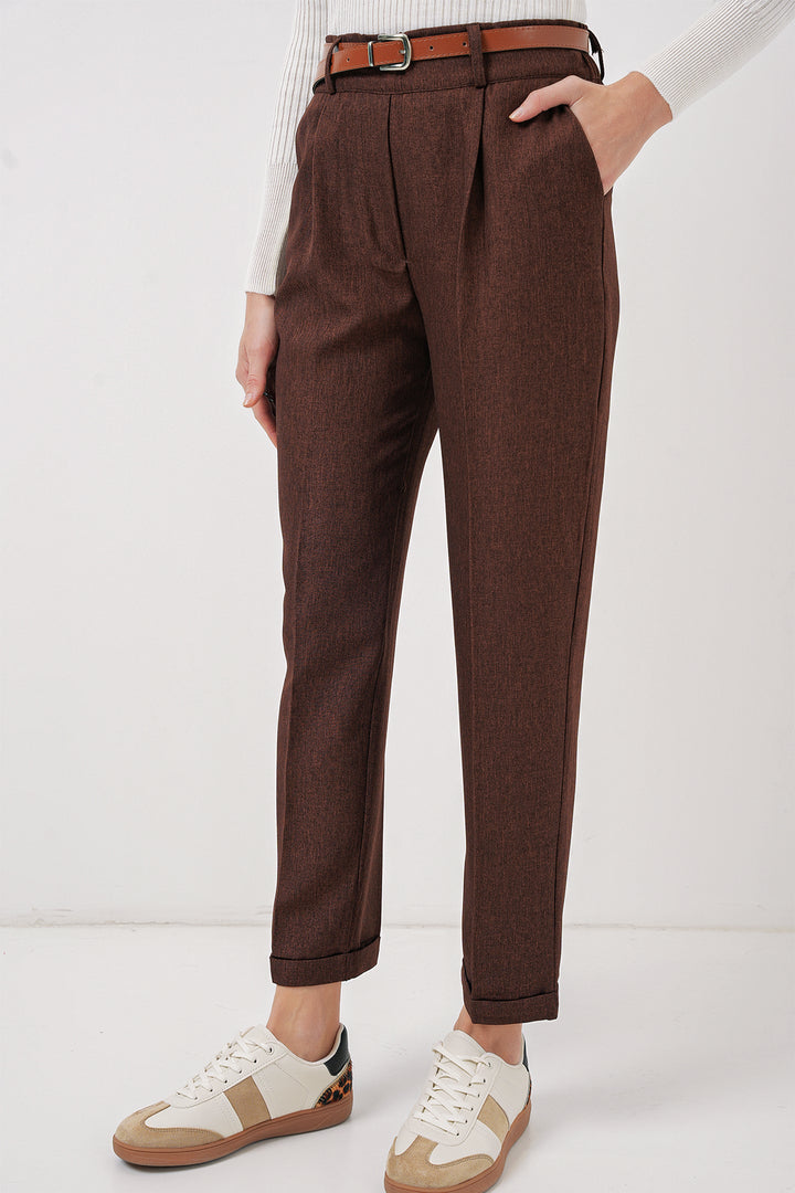 BGD Women Women's Pleated Belted Fabric Trousers - Brown - Halle