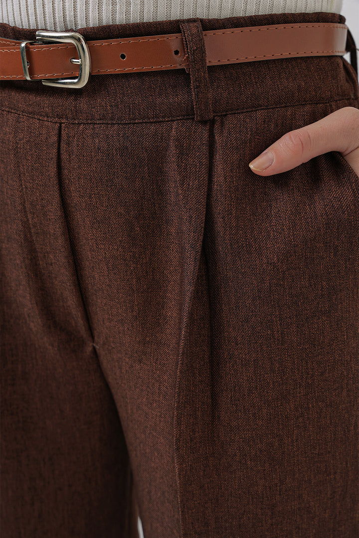 BGD Women Women's Pleated Belted Fabric Trousers - Brown - Halle