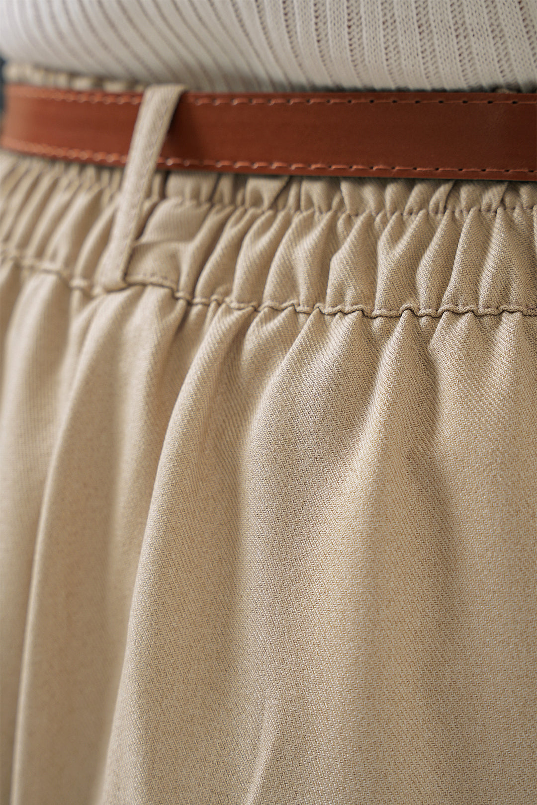 BGD Women Women's Pleated Belted Fabric Trousers - Cream - Brest