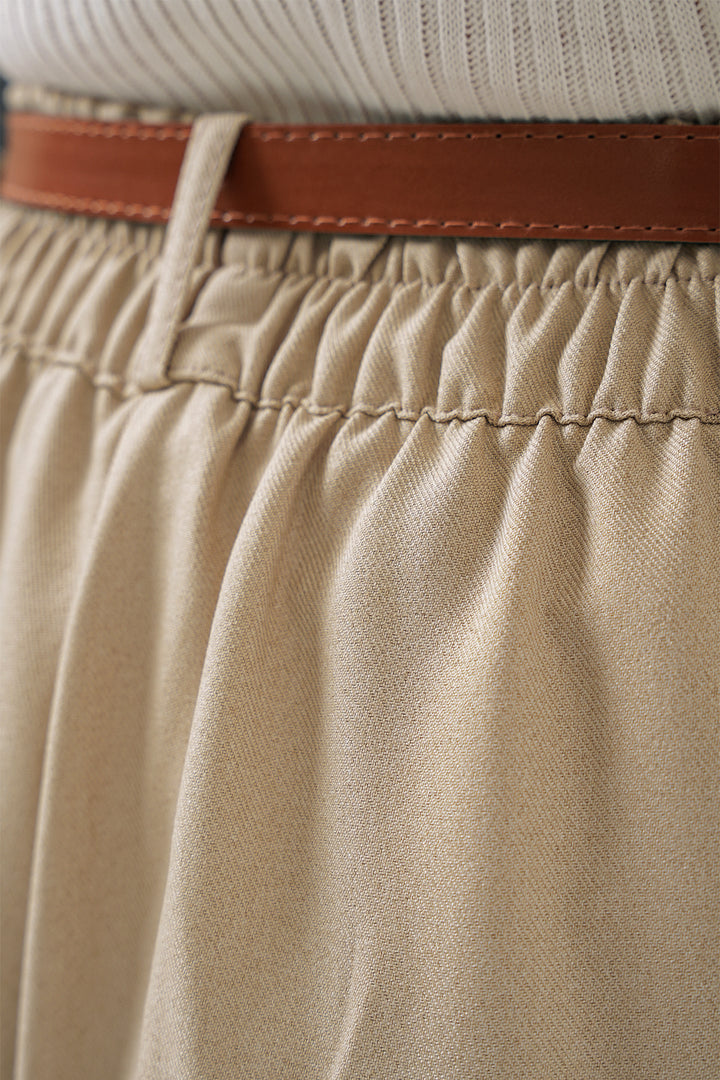 BGD Women Women's Pleated Belted Fabric Trousers - Cream - Brest
