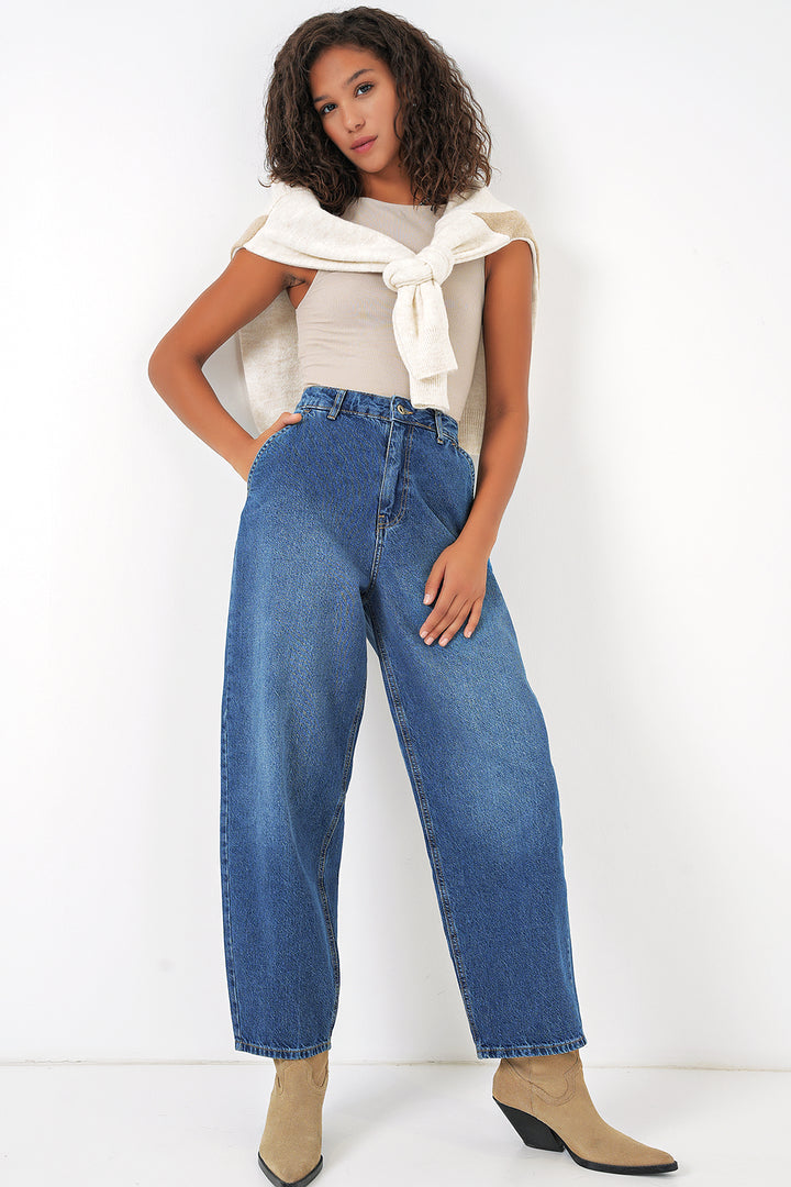 BGD Women Women's High Waist Baggy Jeans - Navy Blue - Yucaipa