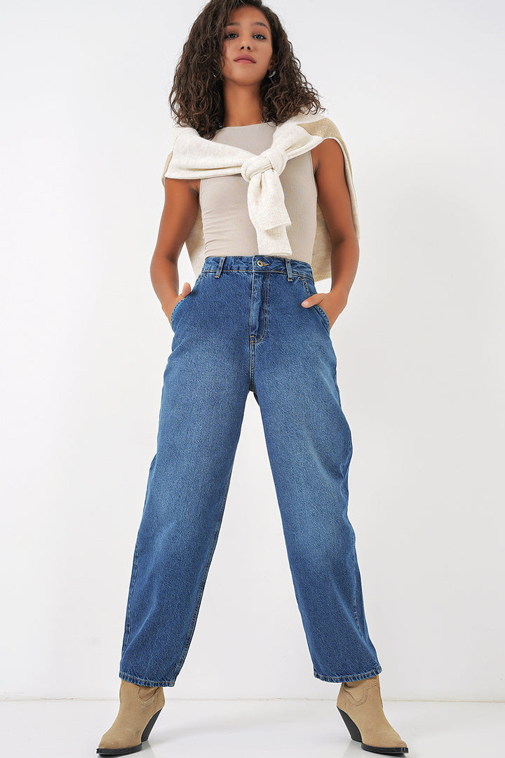 BGD Women Women's High Waist Baggy Jeans - Navy Blue - Yucaipa