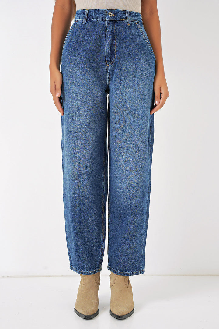 BGD Women Women's High Waist Baggy Jeans - Navy Blue - Yucaipa