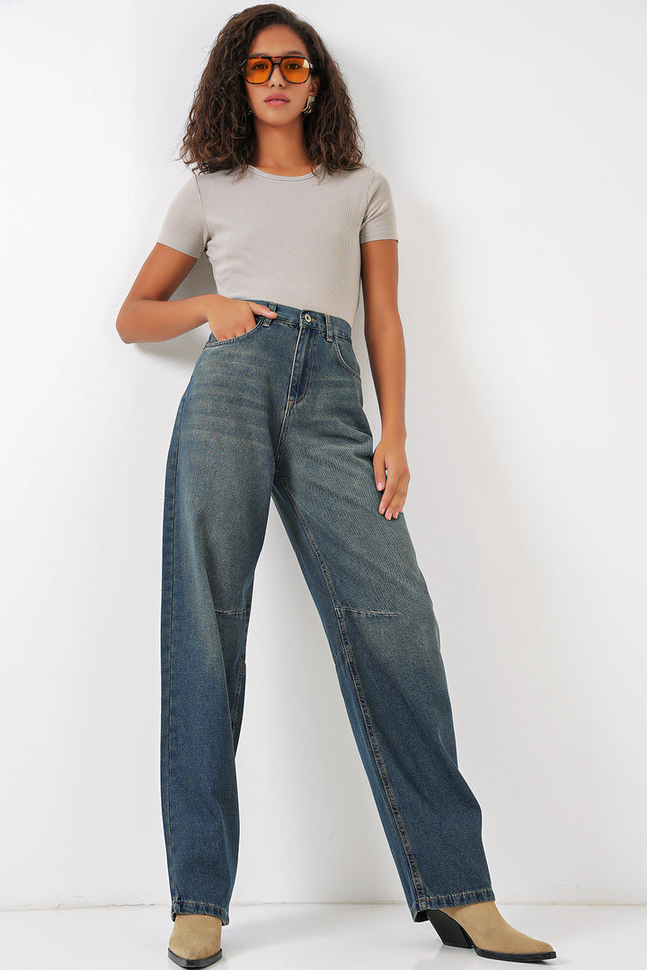 BGD Women Women's High Waist Baggy Jeans - Indigo - Courtenay