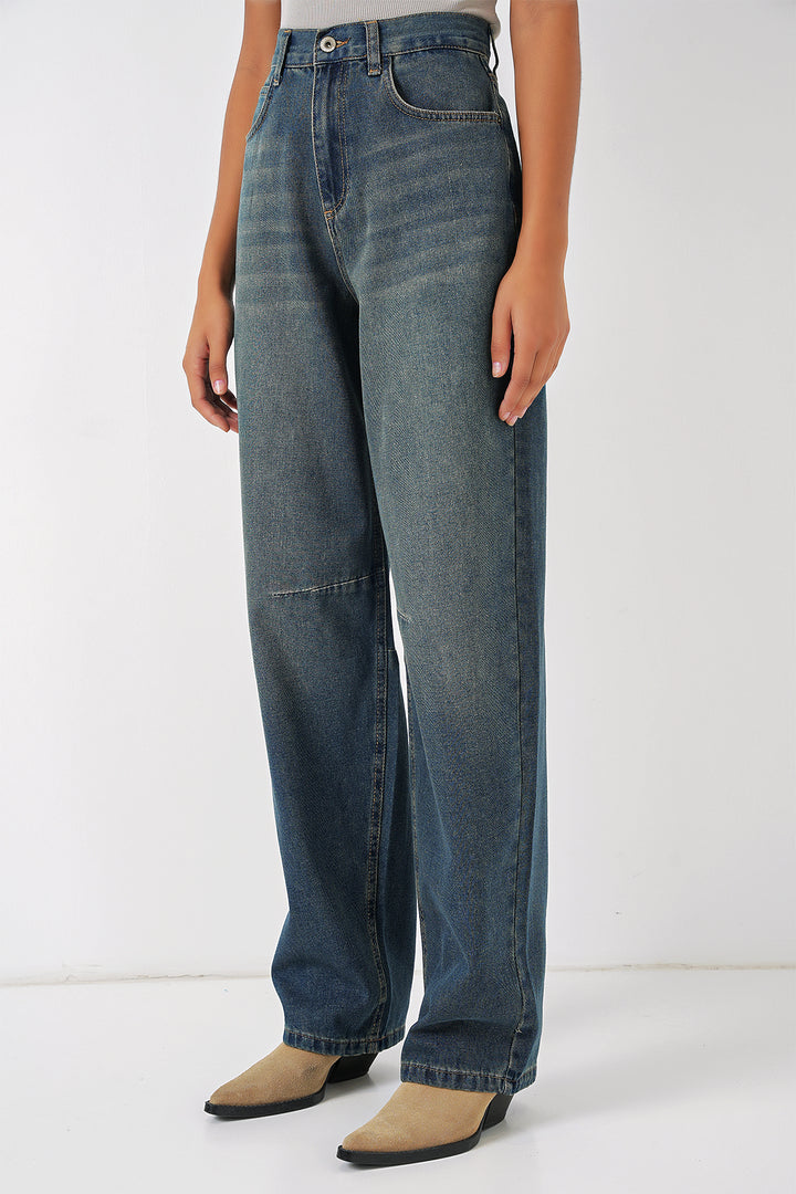 BGD Women Women's High Waist Baggy Jeans - Indigo - Courtenay