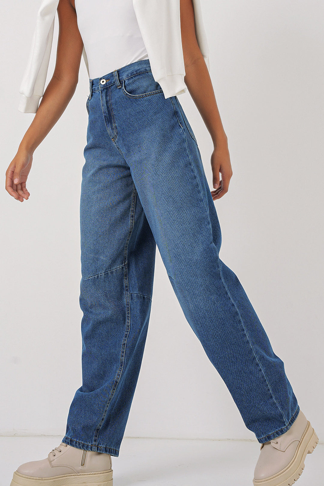 BGD Women Women's High Waist Baggy Jeans - Navy Blue - Târgovişte