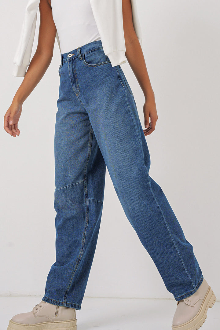 BGD Women Women's High Waist Baggy Jeans - Navy Blue - Târgovişte