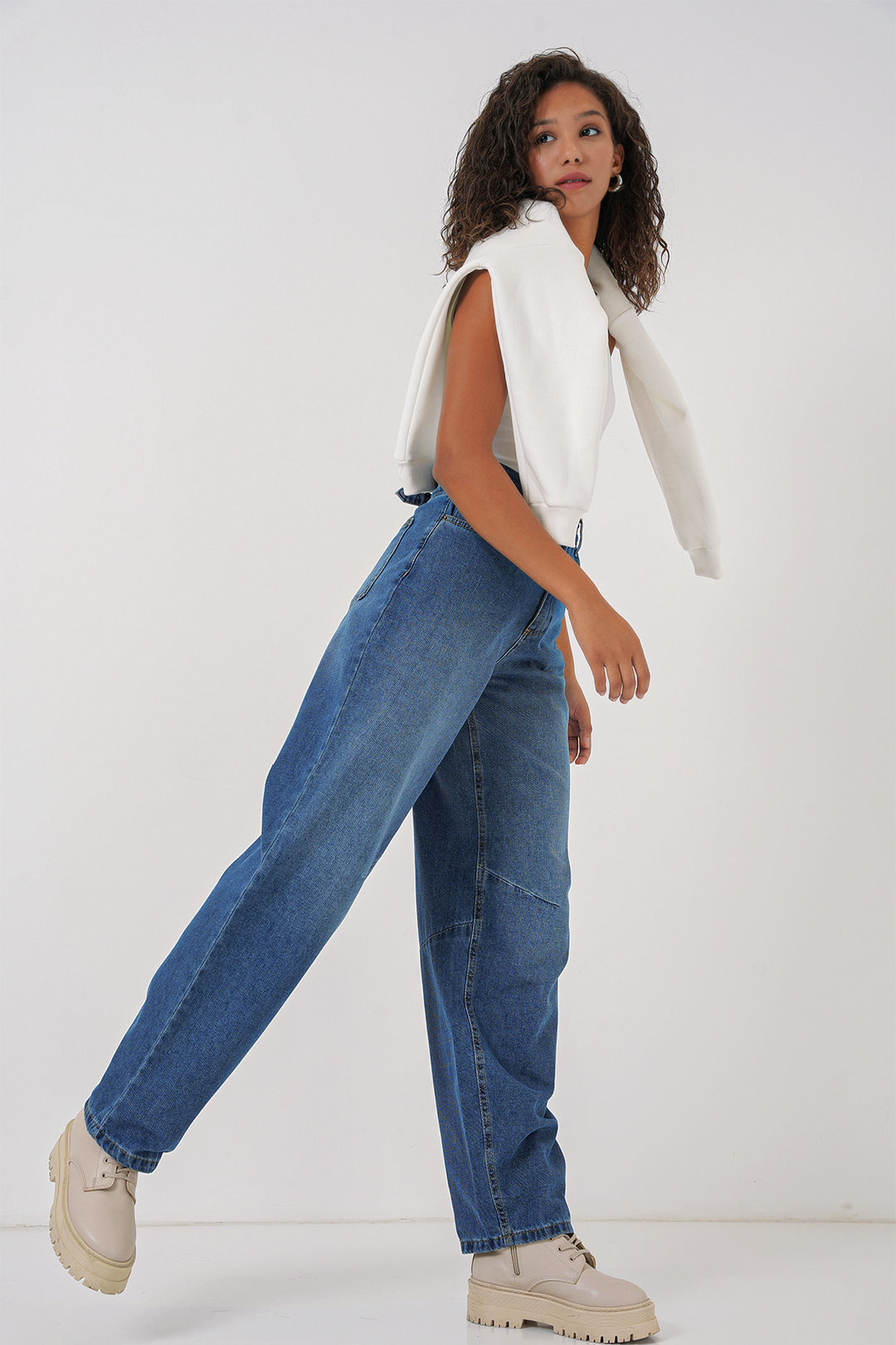 BGD Women Women's High Waist Baggy Jeans - Navy Blue - Târgovişte