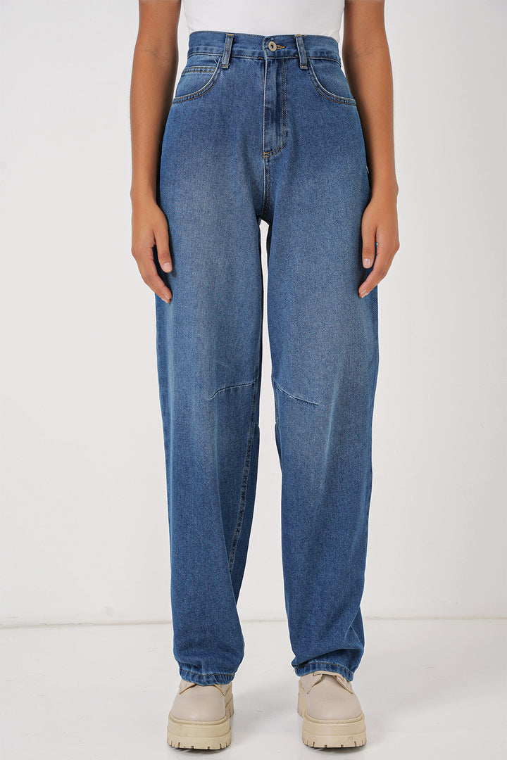 BGD Women Women's High Waist Baggy Jeans - Navy Blue - Târgovişte