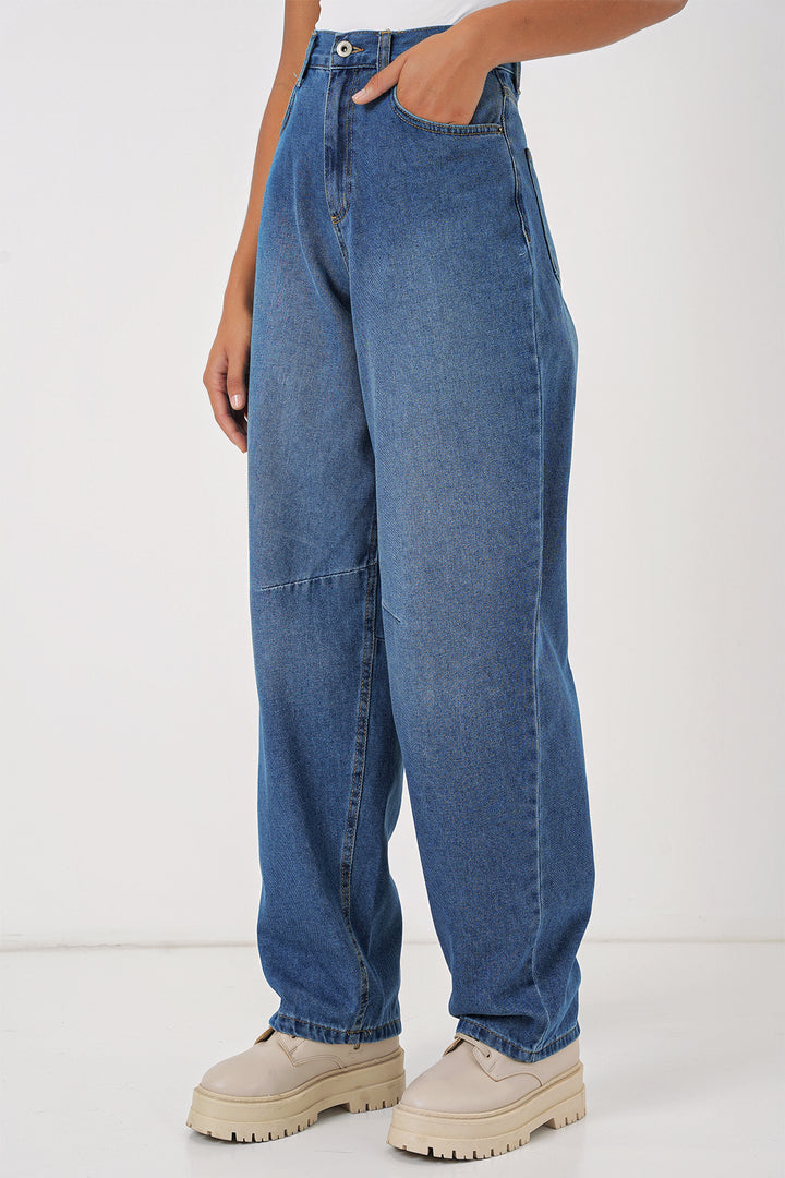 BGD Women Women's High Waist Baggy Jeans - Navy Blue - Târgovişte
