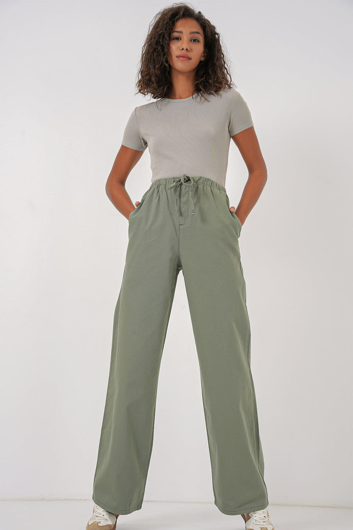 BGD Women Women's Wide Leg High Waisted Pants - Çağla - Concord