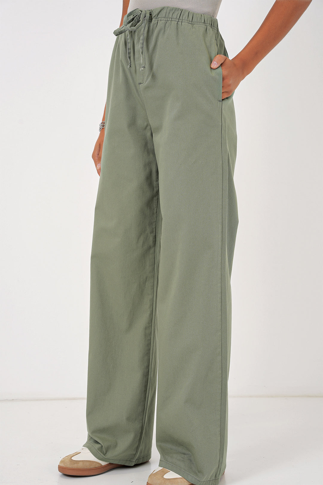 BGD Women Women's Wide Leg High Waisted Pants - Çağla - Concord