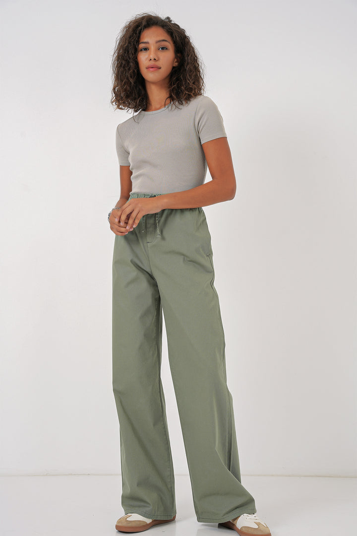 BGD Women Women's Wide Leg High Waisted Pants - Çağla - Concord