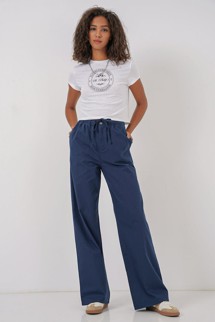 BGD Women Women's Wide Leg High Waisted Pants - Indigo - Eindhoven