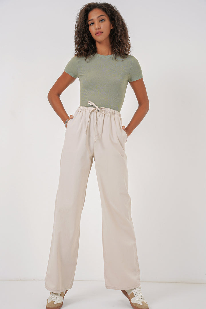 BGD Women Women's Wide Leg High Waisted Pants - Cream - Johnson City