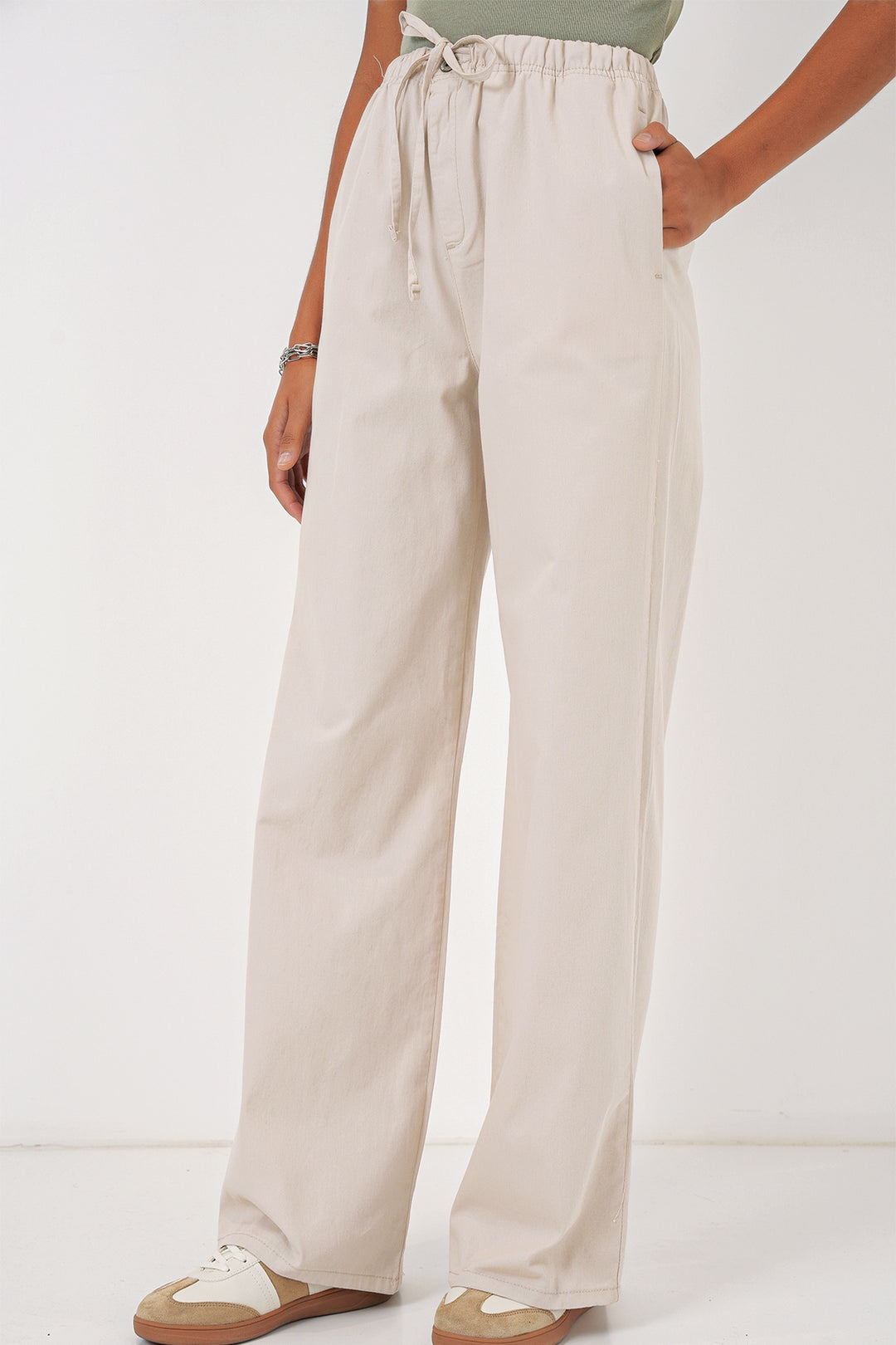 BGD Women Women's Wide Leg High Waisted Pants - Cream - Johnson City