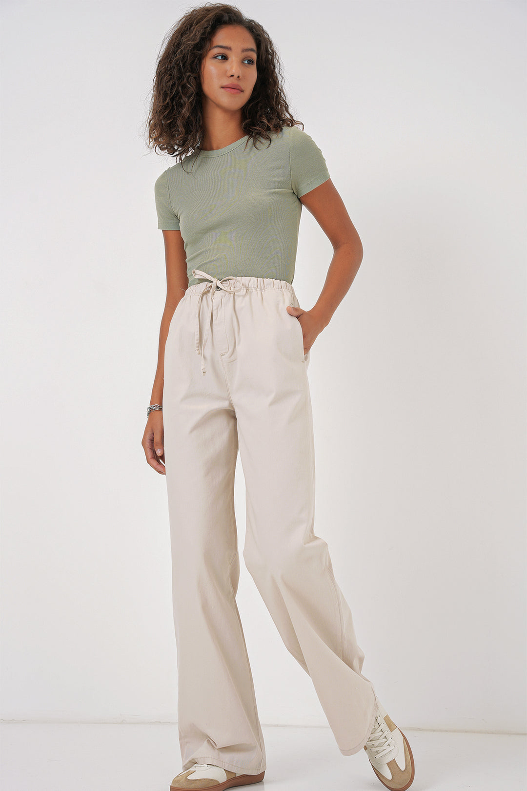 BGD Women Women's Wide Leg High Waisted Pants - Cream - Johnson City