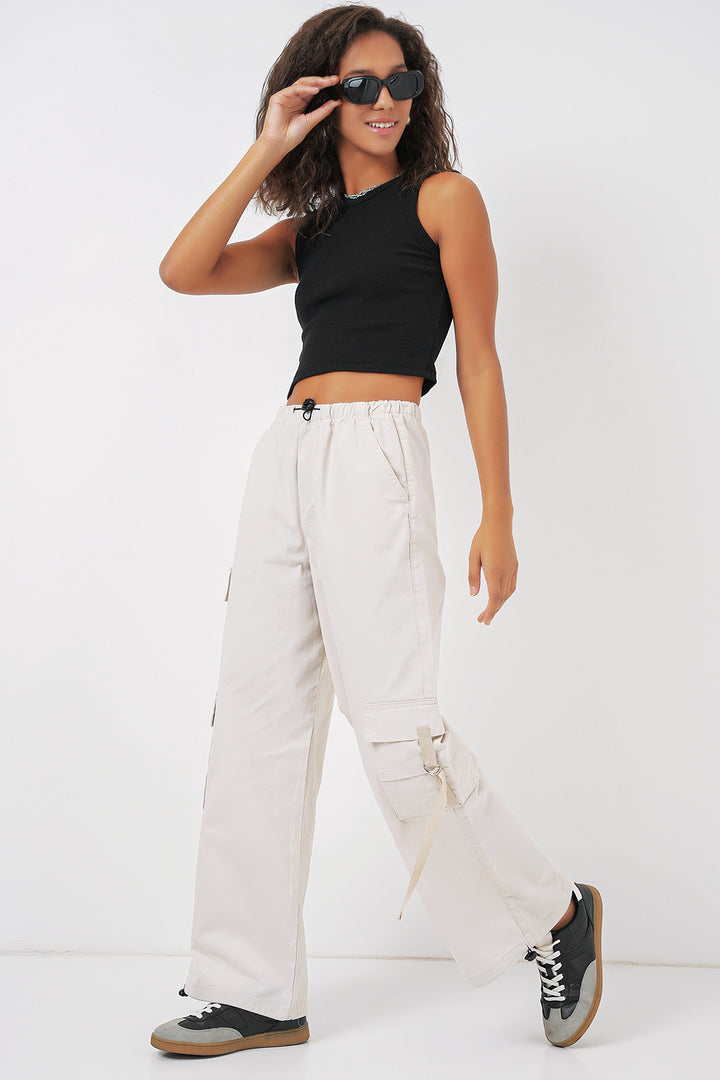 BGD Women Wide Leg Cargo Pants - Ecru - Agua Prieta