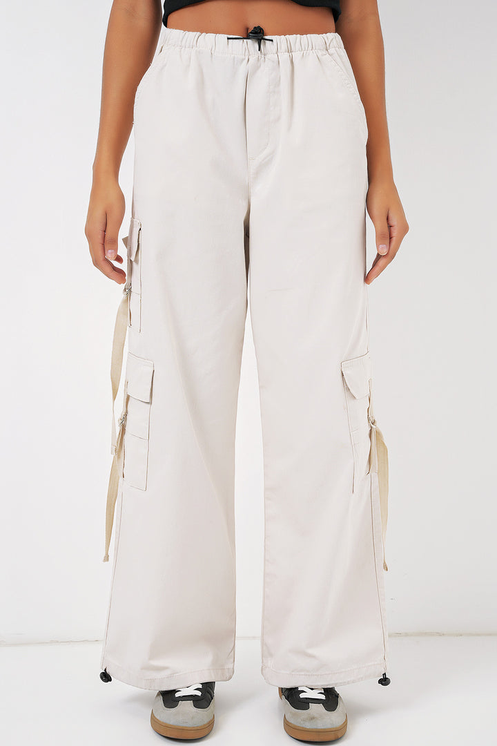 BGD Women Wide Leg Cargo Pants - Ecru - Agua Prieta
