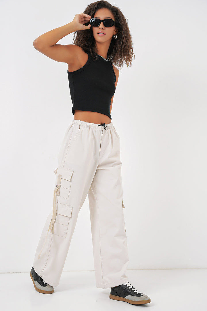 BGD Women Wide Leg Cargo Pants - Ecru - Agua Prieta