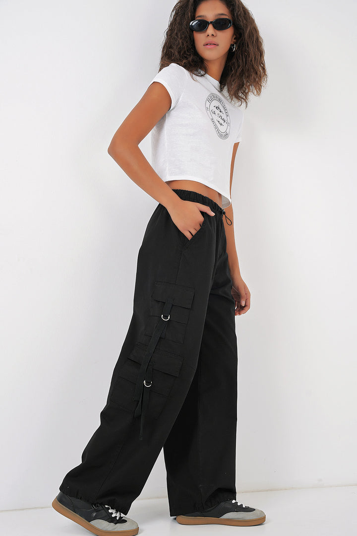 BGD Women Wide Leg Cargo Pants - Black - Wichita