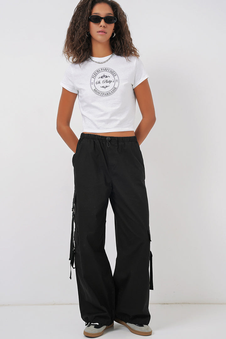 BGD Women Wide Leg Cargo Pants - Black - Wichita