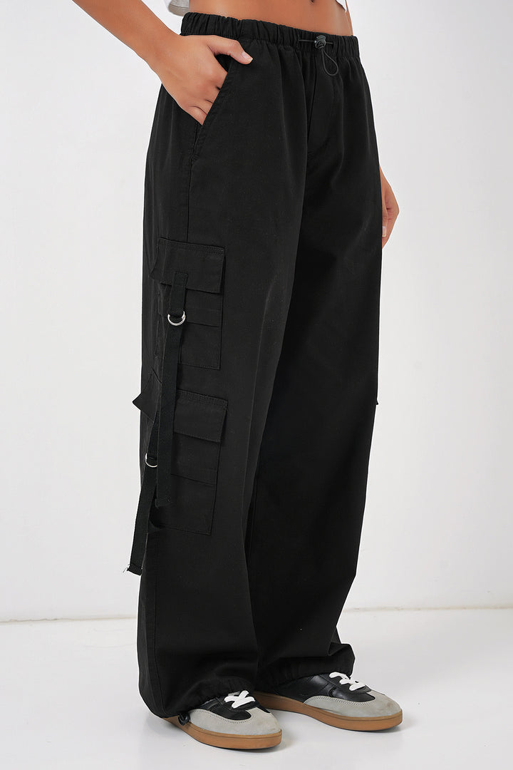 BGD Women Wide Leg Cargo Pants - Black - Wichita
