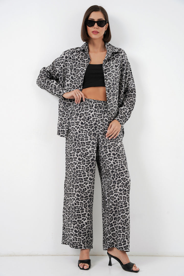 BGD Women Leopar Desenli Alt Üst Takım - Antrasit - Princeton